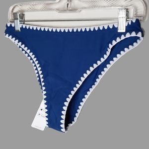NWT Cupshe Swim Bottoms Blue White Crochet Edge